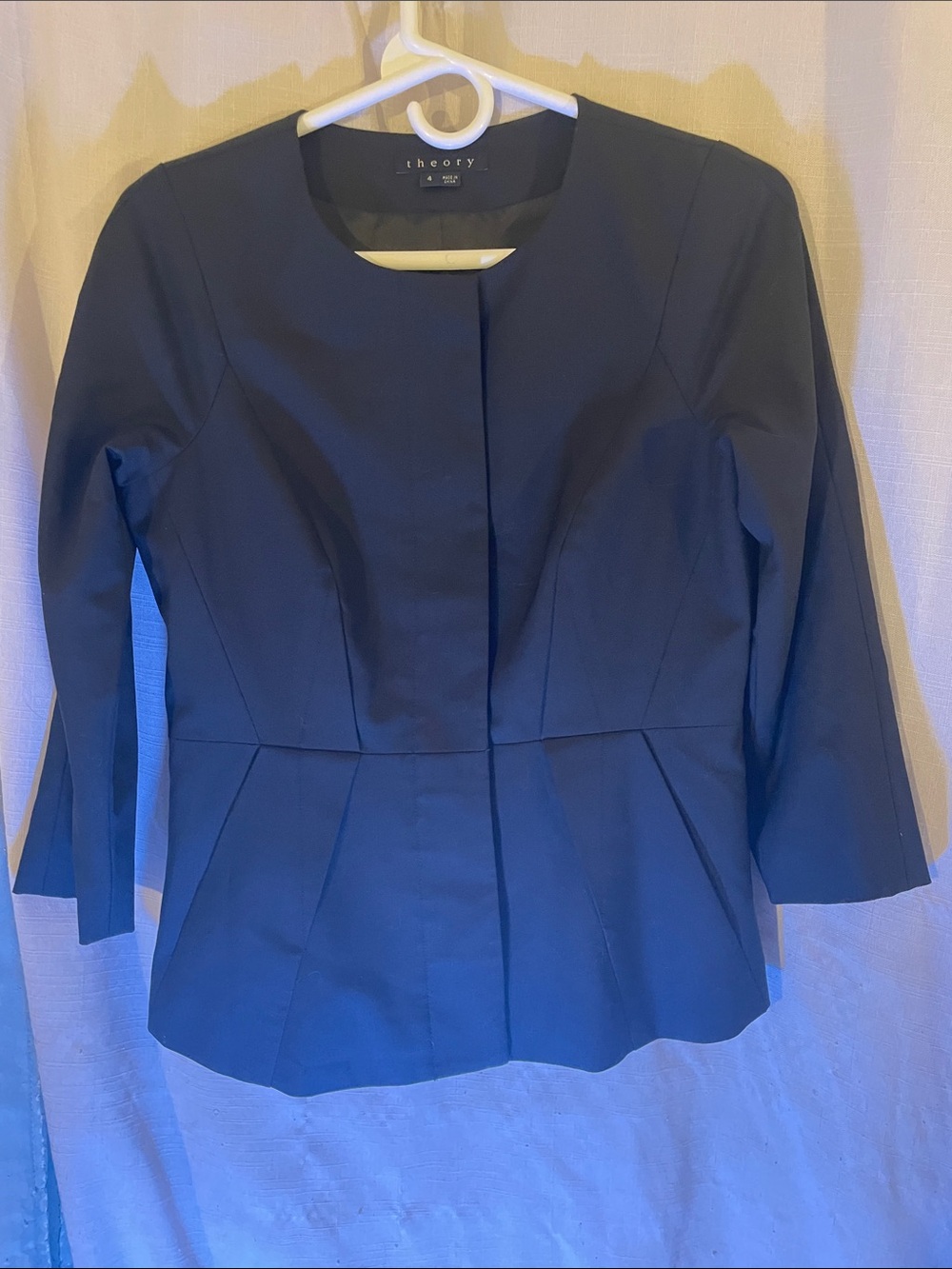 Theory Navy Structured Peplum Blazer